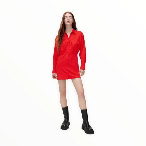 ZARA | Red | POPLIN SHIRT DRESS - Picture 5 of 10
